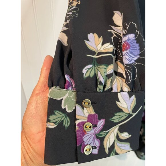 Floral Long-Sleeve Shift Dress By Loft Plus Sz 20 Black With Multicolor Flowers - Picture 5 of 13